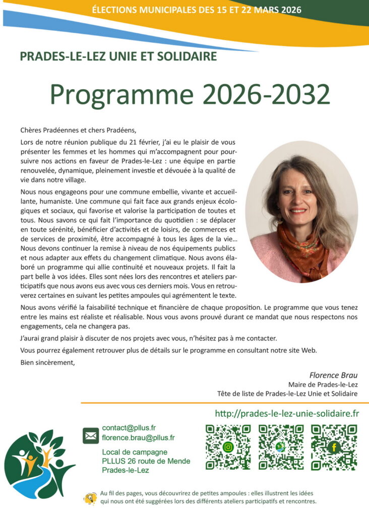 Lien vers le programme de PLLUS avec Florence Brau pour les municipales 2026